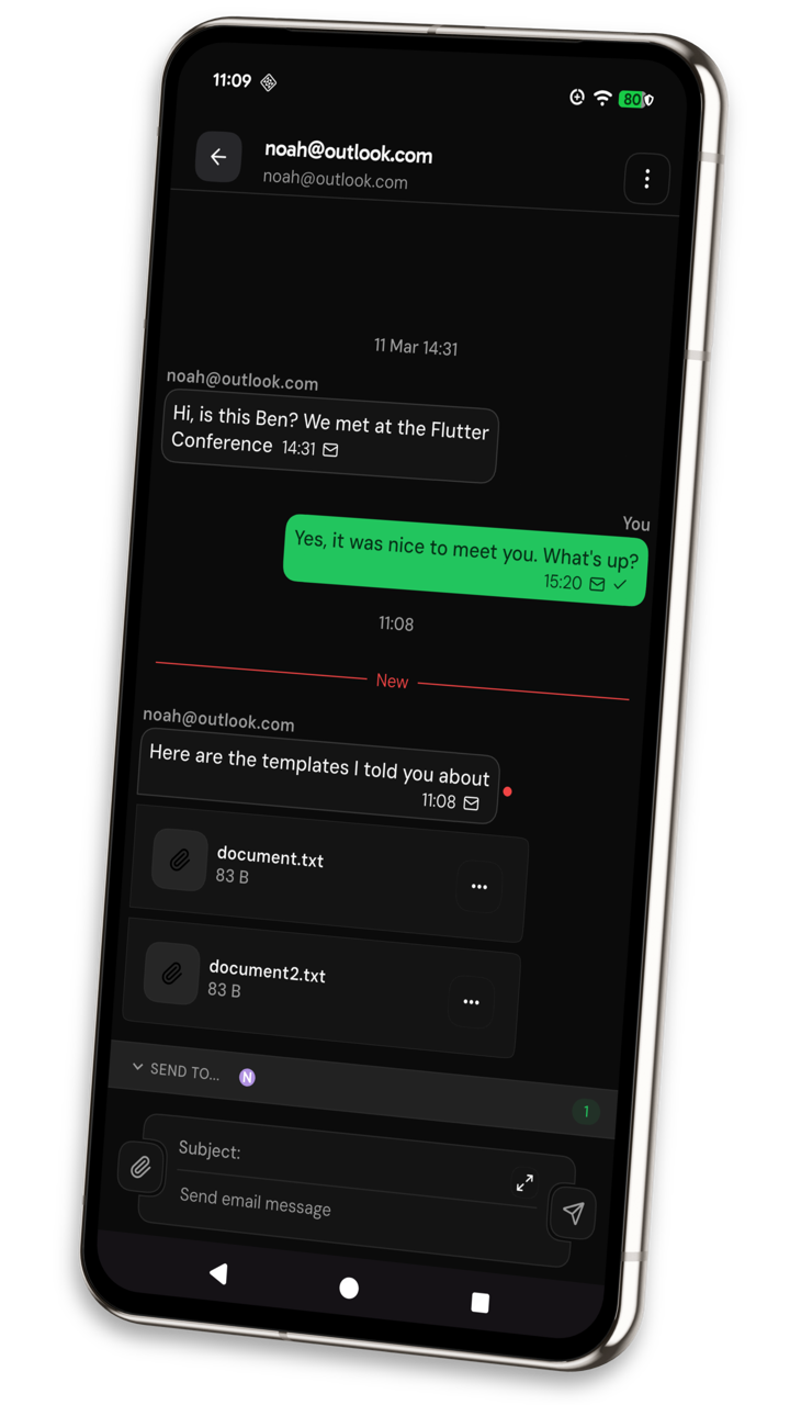 Axichat mobile screenshot 1 showing unified inbox flow