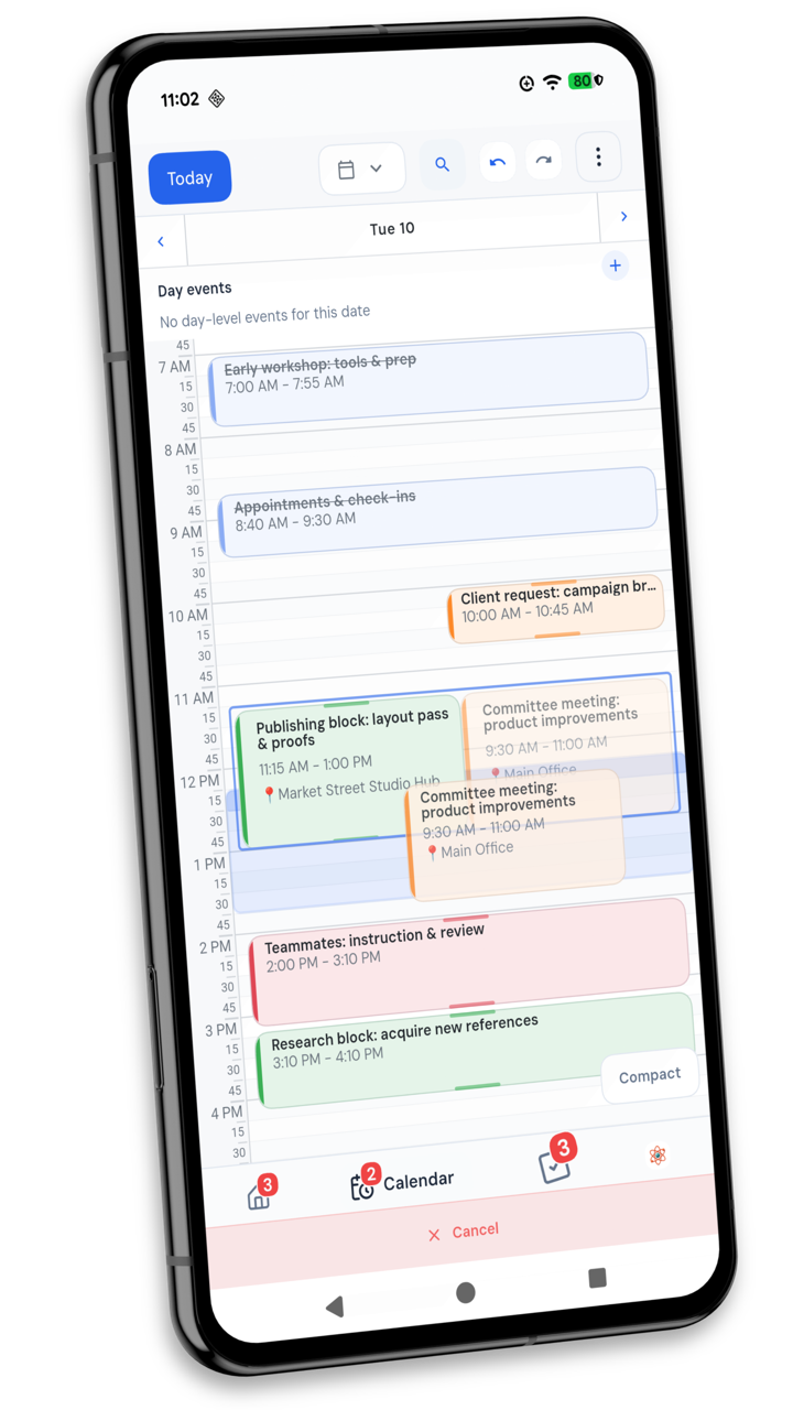 Axichat mobile screenshot 4 showing calendar workflow